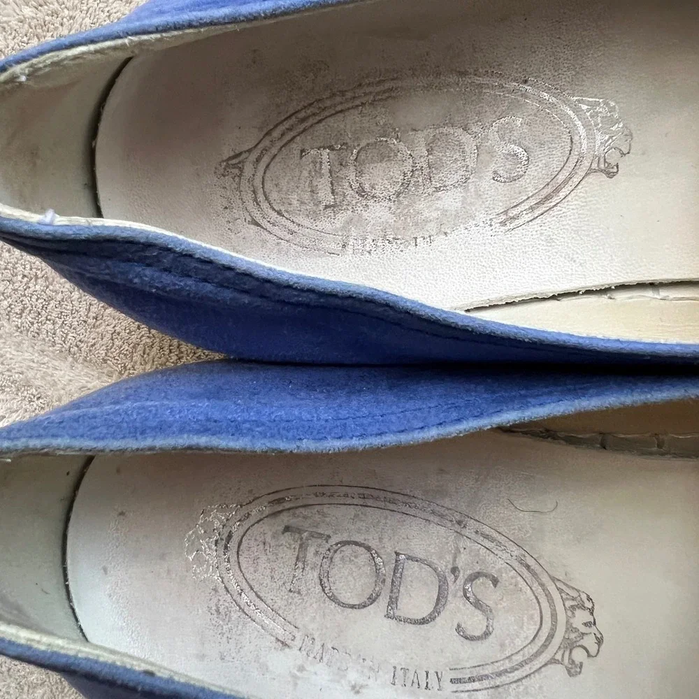 Tods Women 5.5 EU 36 Blue Suede Espadrille Slip On Sneaker Loafers Resort Travel